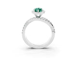Platinum Marquise Cut Green Sapphire Halo Ring with Round Split Shank and Prong Setting_99