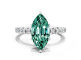 Platinum Marquise Cut Green Sapphire Pavé Solitaire Ring with Round Band and Prong Setting_42