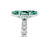 Platinum Marquise Cut Green Sapphire Pavé Solitaire Ring with Round Band and Prong Setting_47