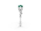 Platinum Marquise Cut Green Sapphire Scattered Round Accent Ring with Prong Setting_32