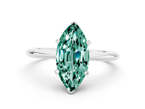 Platinum Marquise Cut Green Sapphire Solitaire Engagement Ring with Classic Band and Four-Prong Setting