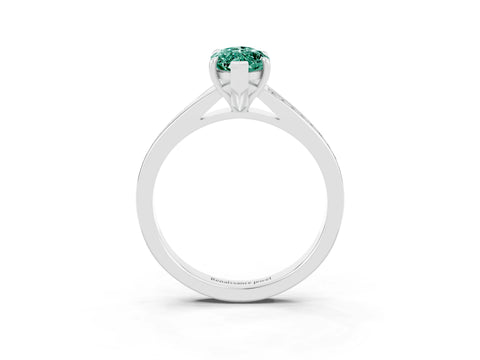 Platinum Marquise Cut Green Sapphire Solitaire Ring with Pavé Band and Prong Setting_15