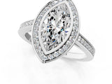 Platinum Marquise Cut Halo Bezel Diamond Pave Band Ring_14