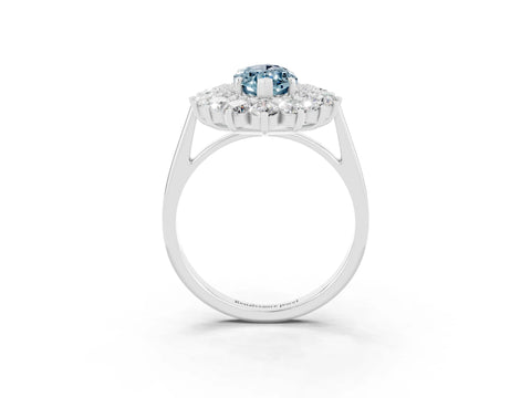 Platinum Marquise Cut Halo Cluster Diamond Ring with Pave Band and Four-Prong Setting_25