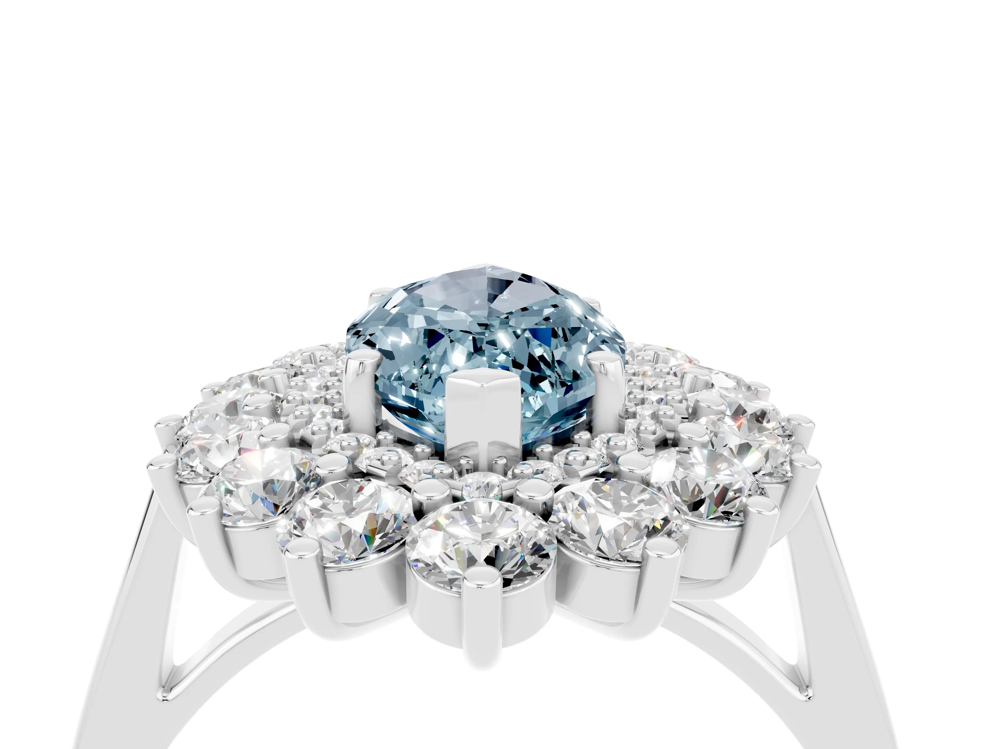 Platinum Marquise Cut Halo Cluster Diamond Ring with Pave Band and Four-Prong Setting_26
