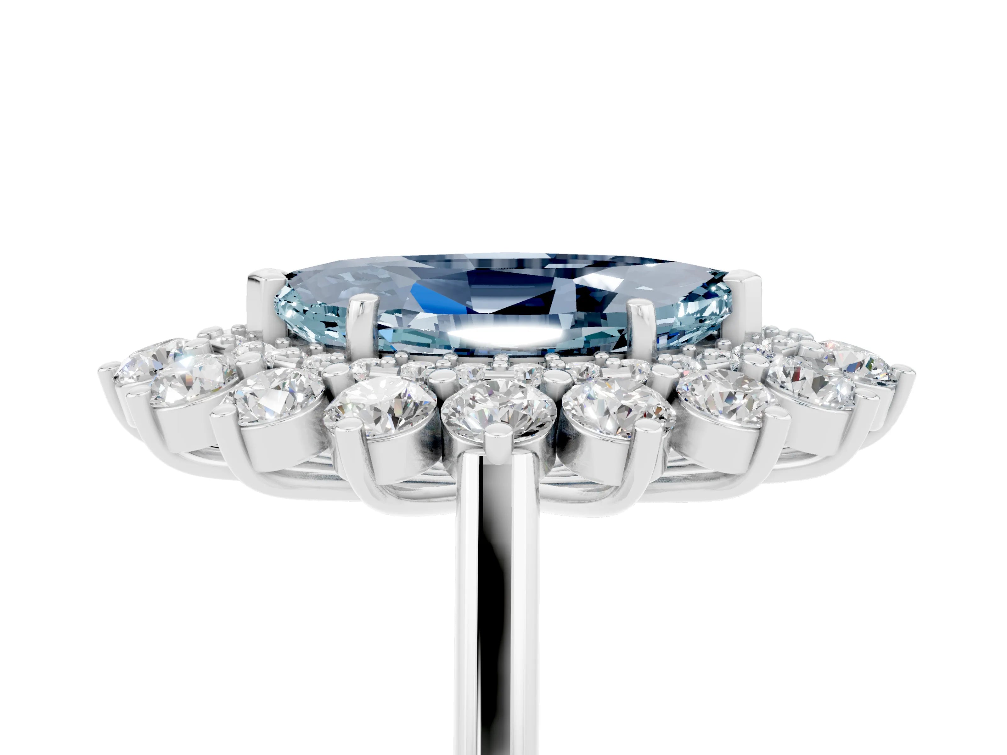Platinum Marquise Cut Halo Cluster Diamond Ring with Pave Band and Four-Prong Setting_27