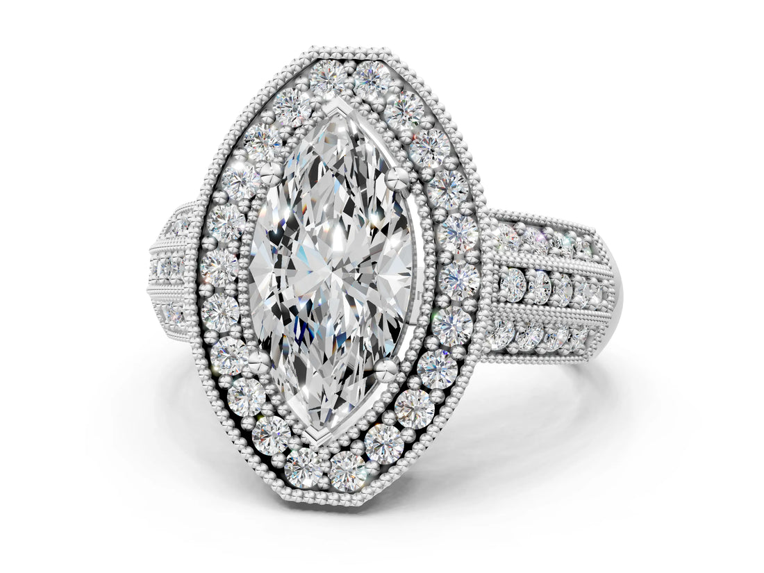 Platinum Marquise Cut Halo Diamond Engagement Ring with Pave Split Shank and Four-Prong Setting_7