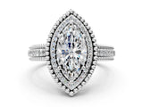 Platinum Marquise Cut Halo Diamond Ring with Beaded Split Shank and Four-Prong Setting_13
