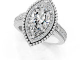 Platinum Marquise Cut Halo Diamond Ring with Beaded Split Shank and Four-Prong Setting_14