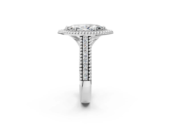 Platinum Marquise Beaded Halo Engagement Ring Setting with Pave