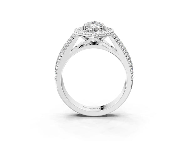 Platinum Marquise Beaded Halo Engagement Ring Setting with Pave