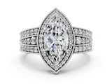 Platinum Marquise Cut Halo Diamond Split Shank Ring with Prong Setting_7