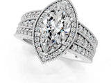 Platinum Marquise Cut Halo Diamond Split Shank Ring with Prong Setting_8
