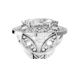 Platinum Marquise Cut Halo Milgrain Diamond Engagement Ring with Leaf Band and Four-Prong Setting_12