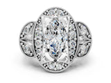 Platinum Marquise Cut Halo Milgrain Diamond Engagement Ring with Leaf Band and Four-Prong Setting_7
