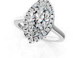 Platinum Marquise Cut Halo Round Diamond Solitaire Ring with Pavé Band and Four-Prong Setting_13