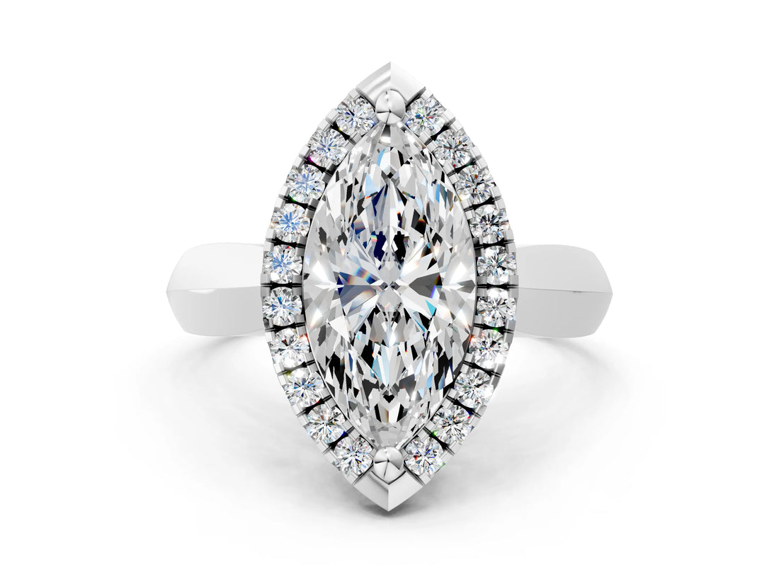 Platinum Marquise Cut Halo Solitaire Engagement Ring with Square Band and Four-Prong Setting_24