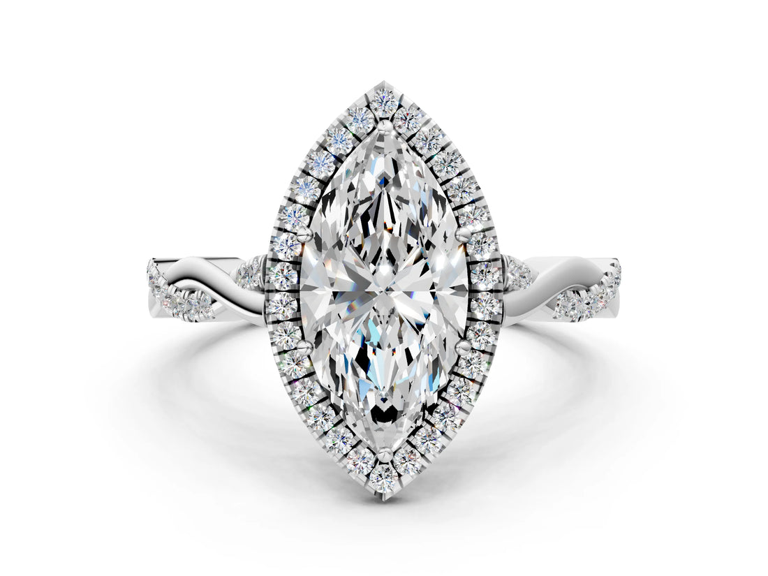 Platinum Marquise Cut Halo Twist Band with Four-Prong Setting_7