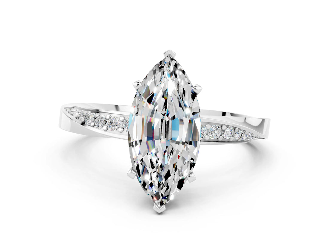 Platinum Marquise Cut Moissanite Engagement Ring with Side Stone Accents and Four-Prong Setting_24