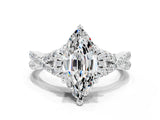 Platinum Marquise Cut Moissanite  Halo Twist Band Solitaire Prong Setting Ring_12