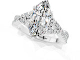 Platinum Marquise Cut Moissanite  Halo Twist Band Solitaire Prong Setting Ring_13