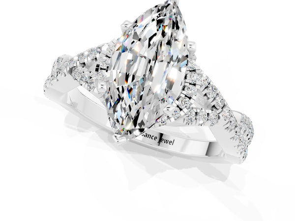 Platinum Marquise Cut Moissanite  Halo Twist Band Solitaire Prong Setting Ring