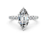 Platinum Marquise Cut Moissanite Pavé Solitaire Ring with Round Band and Prong Setting_42
