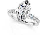 Platinum Marquise Cut Moissanite Pavé Solitaire Ring with Round Band and Prong Setting_43