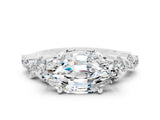 Platinum Marquise Cut Moissanite Scattered Round Accent Ring with Prong Setting_36