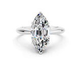 Platinum Marquise Cut Moissanite Solitaire Engagement Ring with Cathedral Setting and Four-Prong Mount