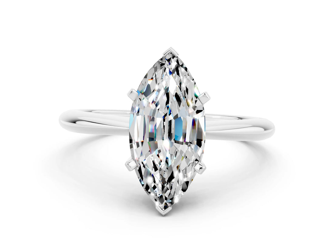 Platinum Marquise Cut Moissanite Solitaire Engagement Ring with Classic Band and Four-Prong Setting_12