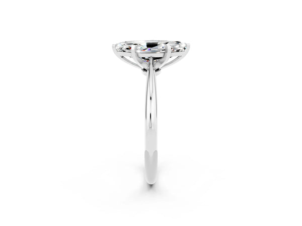 Platinum Marquise Cut Moissanite Solitaire Engagement Ring with Classic Band and Four-Prong Setting