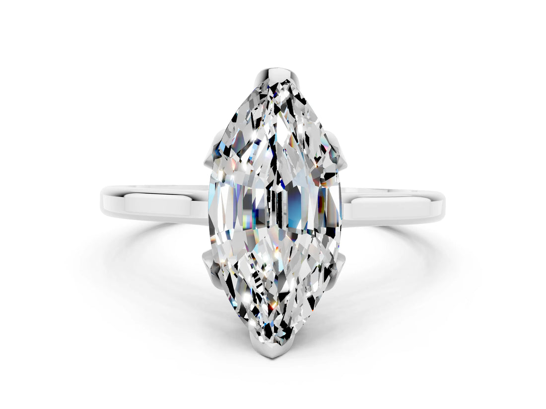 Platinum Marquise Cut Moissanite Solitaire Ring with Flower Prong Setting and Classic Band_12