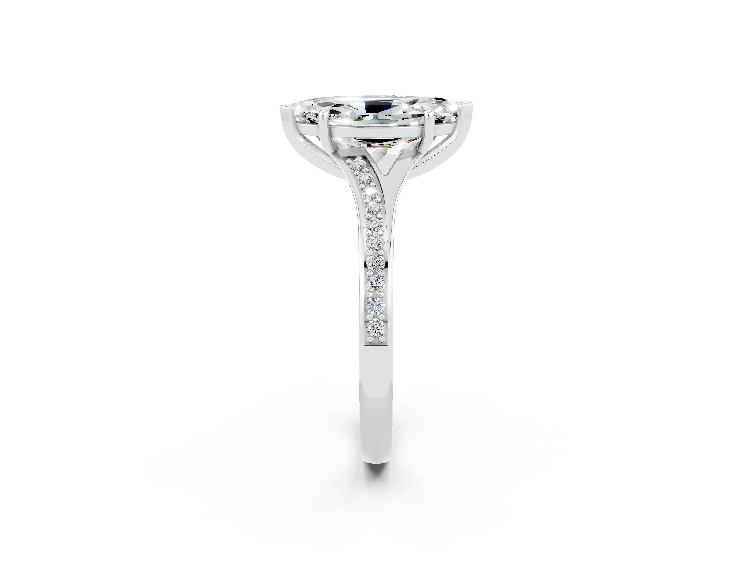 Platinum Marquise Cut Moissanite Solitaire Ring with Pavé Band and Prong Setting_14