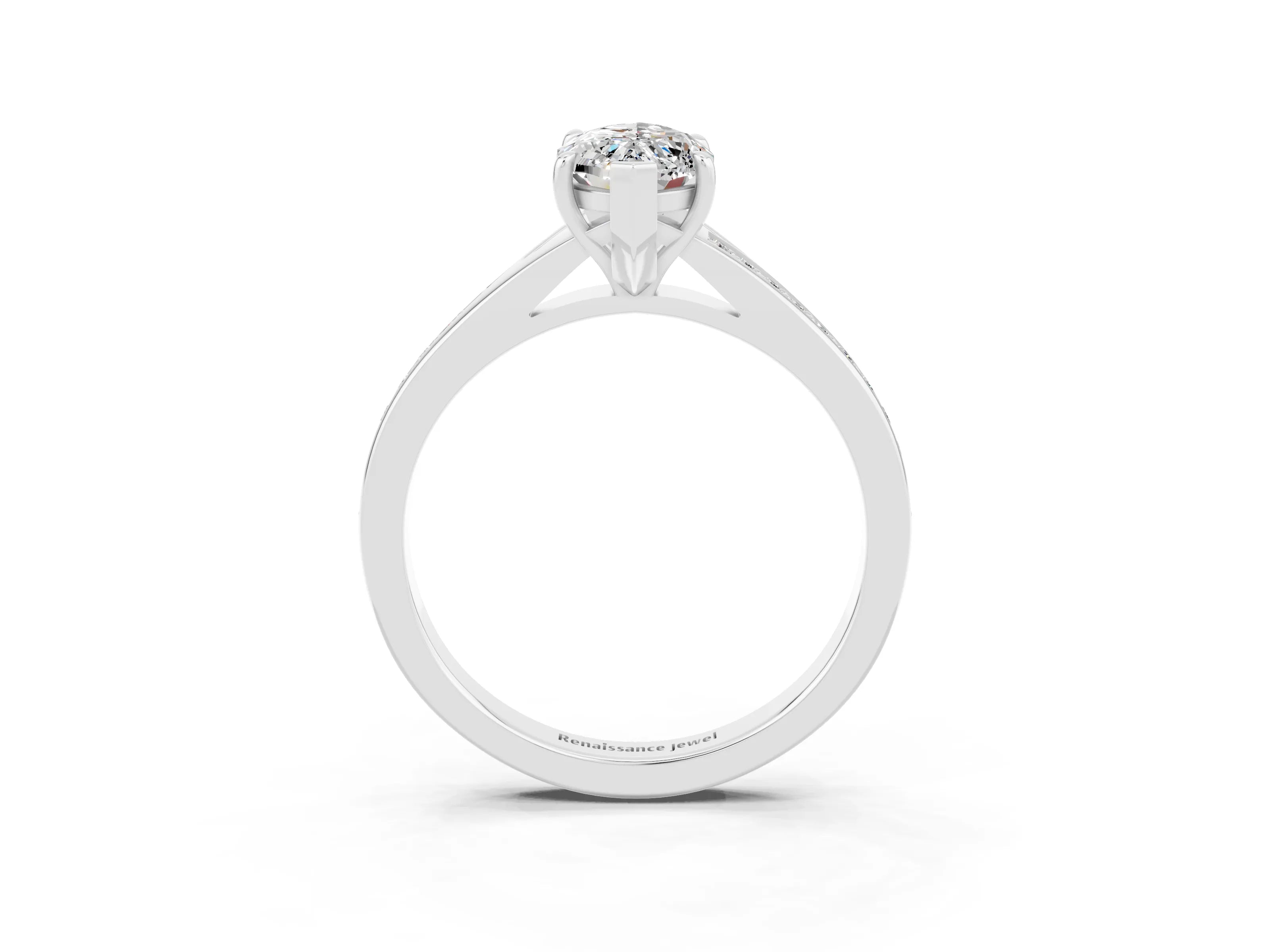Platinum Marquise Cut Moissanite Solitaire Ring with Pavé Band and Prong Setting_15