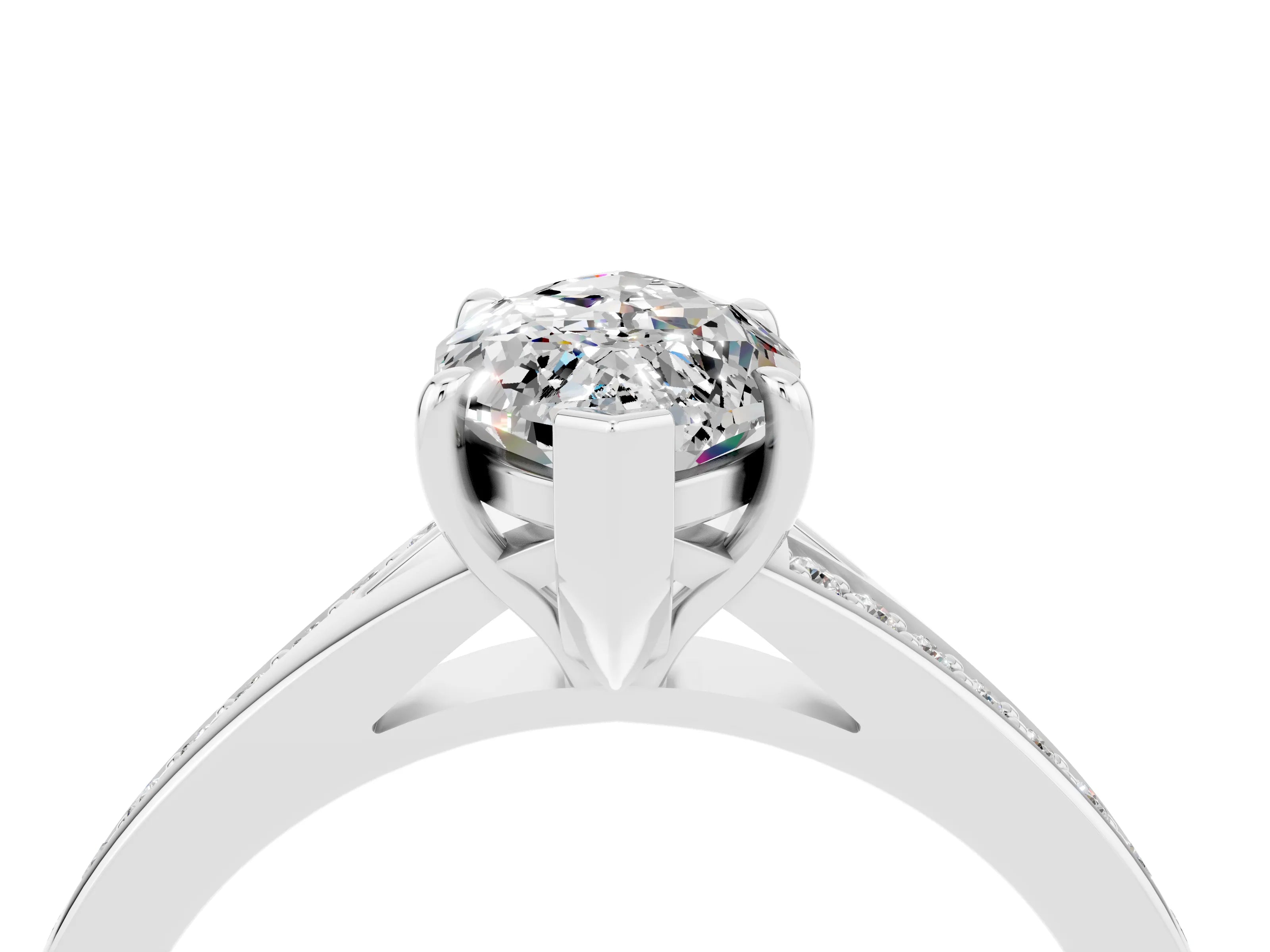 Platinum Marquise Cut Moissanite Solitaire Ring with Pavé Band and Prong Setting_16