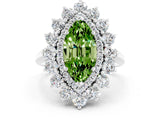 Platinum Marquise Cut Peridot Floral Double Halo Engagement Ring with Prong Setting_163