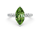 Platinum Marquise Cut Peridot Pavé Solitaire Ring with Round Band and Prong Setting_42