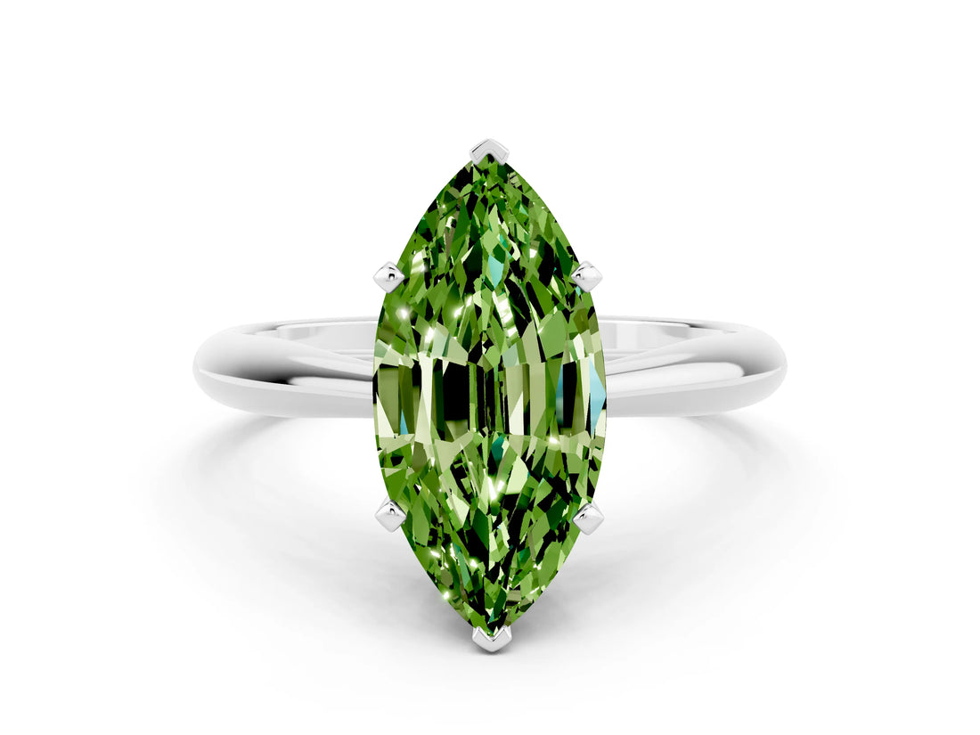 Platinum Marquise Cut Peridot Solitaire Engagement Ring with Cathedral Setting and Four-Prong Mount_12