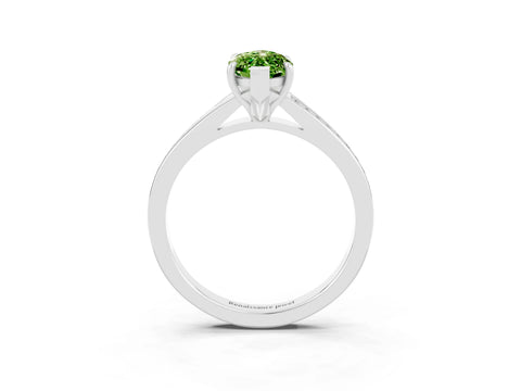 Platinum Marquise Cut Peridot Solitaire Ring with Pavé Band and Prong Setting_15