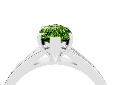 Platinum Marquise Cut Peridot Solitaire Ring with Pavé Band and Prong Setting_16