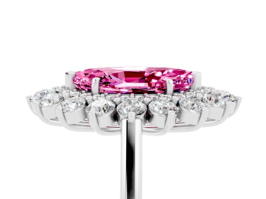 Platinum Marquise Cut Pink Sapphire Floral Double Halo Engagement Ring with Prong Setting_144