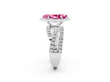 Platinum Marquise Cut Pink Sapphire Halo Ring with Round Split Shank and Prong Setting_87