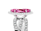 Platinum Marquise Cut Pink Sapphire Halo Ring with Round Split Shank and Prong Setting_90
