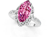 Platinum Marquise Cut Pink Sapphire Scalloped Halo Engagement Ring with Round Shared Prong Band_31