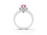 Platinum Marquise Cut Pink Sapphire Scalloped Halo Engagement Ring with Round Shared Prong Band_33
