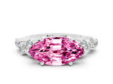 Platinum Marquise Cut Pink Sapphire Scattered Round Accent Ring with Prong Setting_30