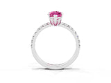 Platinum Marquise Cut Pink Sapphire Solitaire Pavé Engagement Ring with Round Band and Prong Setting_93