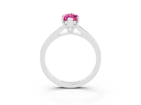 Platinum Marquise Cut Pink Sapphire Solitaire Ring with Pavé Band and Prong Setting_15