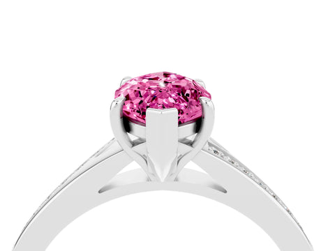 Platinum Marquise Cut Pink Sapphire Solitaire Ring with Pavé Band and Prong Setting_16